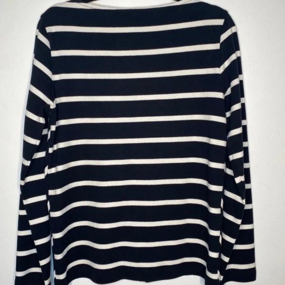 Goen.J Black & White Scarf Striped Jersey Top Oversized V Neck Chevron Sz Small - Picture 9 of 11